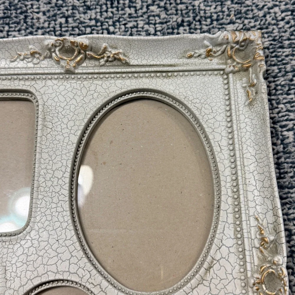 Melannco White Crackle Gold Scroll 7 Opening Collage Picture Frame Tabletop